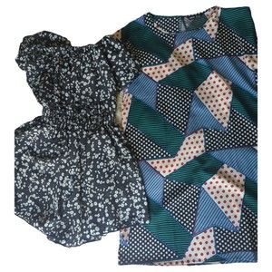 (2) Shein Off The Shoulder Ruffle Daisy Romper & Colorful Geo Dress Size Small